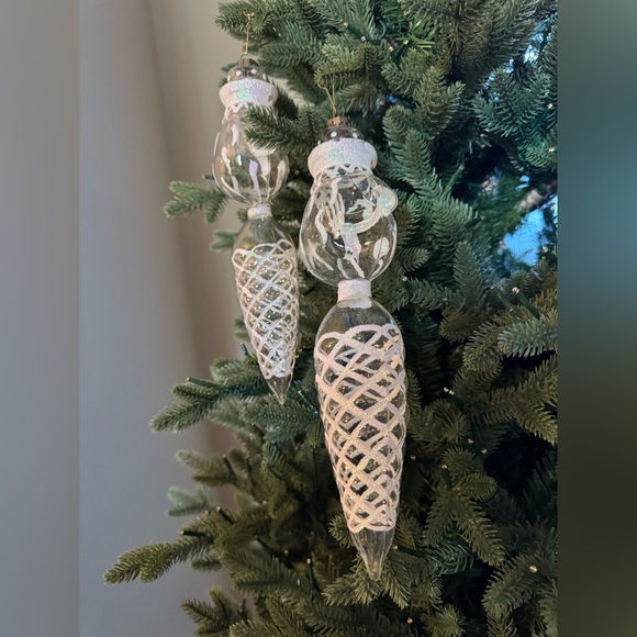 New Set Of 2 Rare Vintage Handblown Clear Glass Unique Christmas Tree Ornaments - Picture 8 of 14